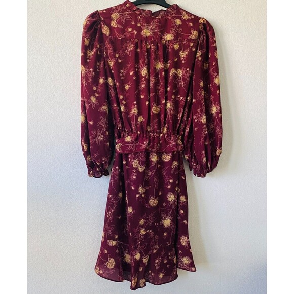 Max Studio Women's Wrap Knee Dress 3/4 Sleeve Floral Burgundy Size Small NWT - Picture 5 of 13